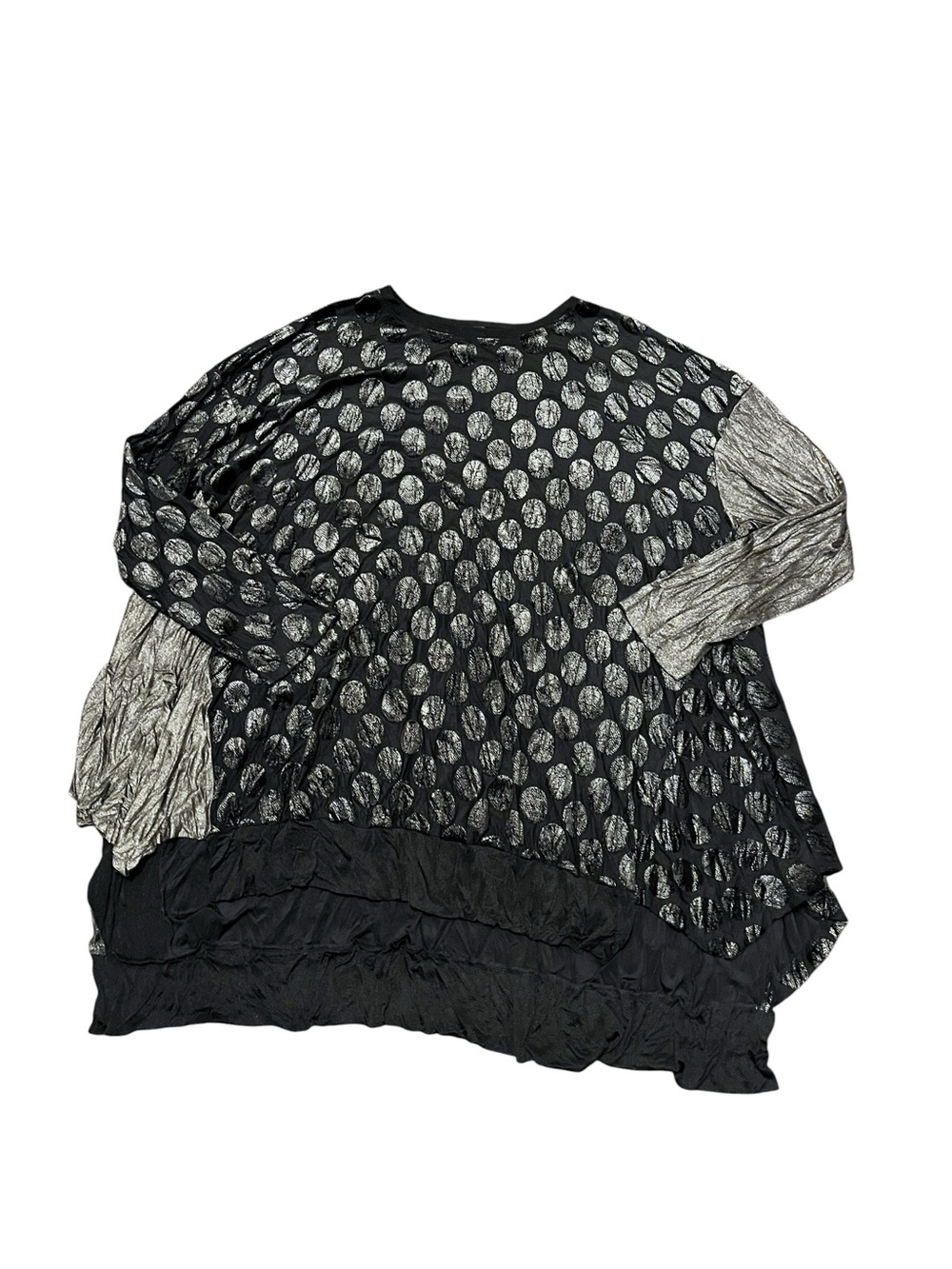 Alembika Polka Dot Semi Sheer Crushed Velvet Lagenlook Relaxed Fit Blouse